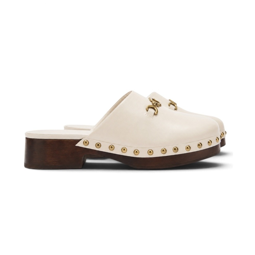 Larroudé Zuzi Ivory Leather Retro Horsebit Clog Mules Studded Wood Heel 6 NWOT - Picture 4 of 11